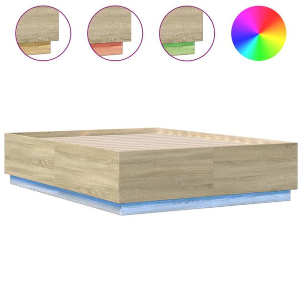 vidaXL Bettgestell mit LED Sonoma-Eiche 135x190 cm Holzwerkstoff