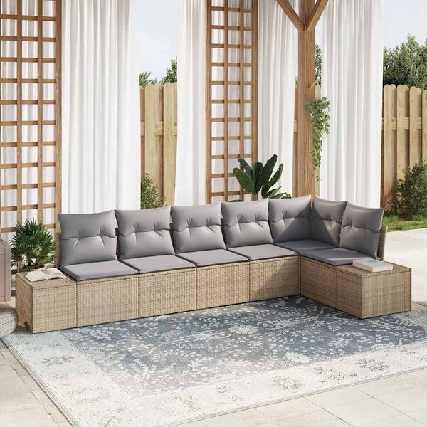 vidaXL Garten-Sofa-Set mit Kissen 6 pcs Beige und Hellgrau Poly-Rattan