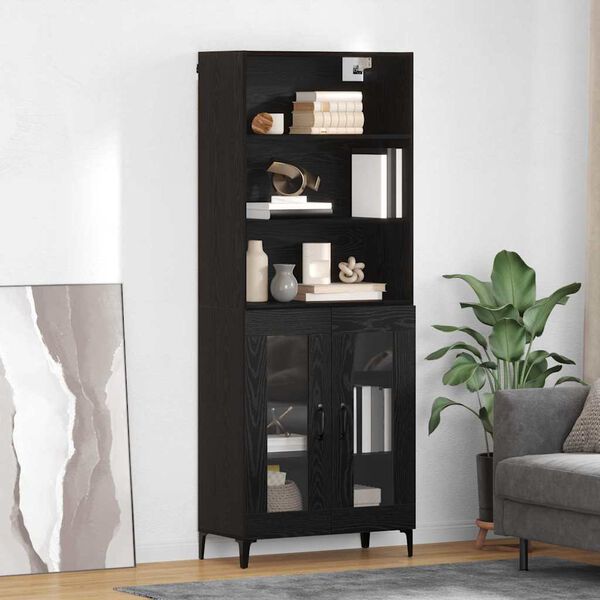 vidaXL Highboard Schwarz Eichen-Optik 69,5 x 34 x 180 cm Holzwerkstoff