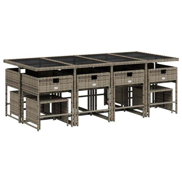 vidaXL 13-tlg. Garten-Essgruppe mit Kissen Grau Poly Rattan