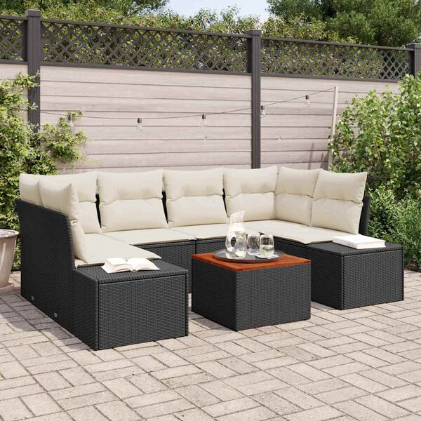 vidaXL Garten-Sofa-Set mit Kissen 7 pcs Schwarz Poly Rattan