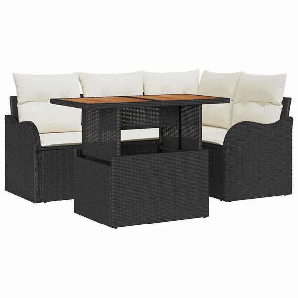 vidaXL Garten-Sofa-Set mit Speicher 5 pcs Schwarz Poly Rattan