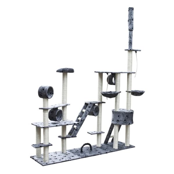 vidaXL Kratzbaum Deluxe 230-260 cm Grau mit Pfoten-Muster