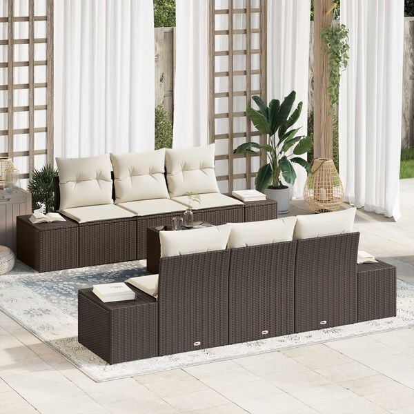 vidaXL Sofa Set mit Kissen 7 pcs Braun Poly Rattan
