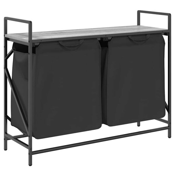 vidaXL Wäschekorb 2 Fächer mit Ablage Grau Sonoma