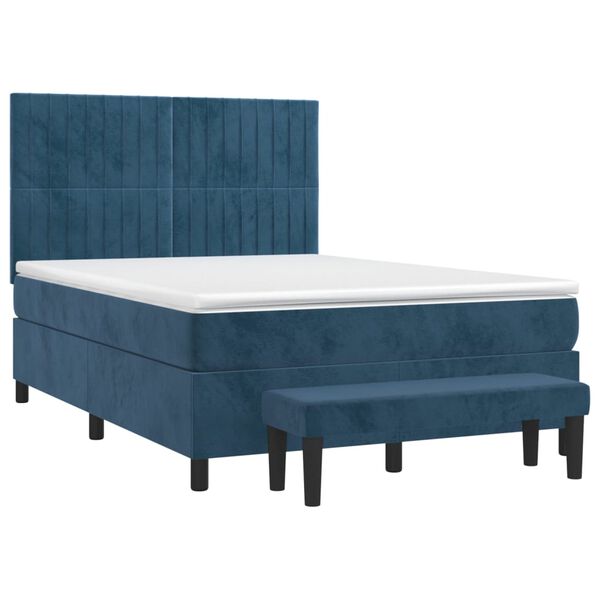 vidaXL Boxspringbett mit Matratze Dunkelblau 140x190 cm Samt