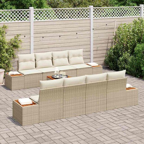 vidaXL Garten-Sofa-Set mit Kissen 9 pcs Beige Poly Rattan
