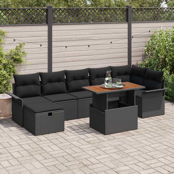 vidaXL Garten-Sofa-Set mit Kissen 8 pcs Schwarz Poly Rattan