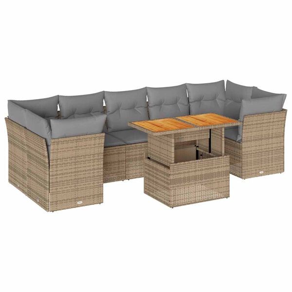 vidaXL 8-tlg. Garten-Sofagarnitur mit Kissen Beige Poly Rattan