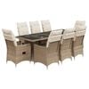 vidaXL 9-tlg. Garten-Bistro-Set mit Kissen Beige Poly Rattan