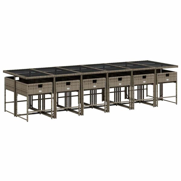 vidaXL 13-tlg. Garten-Essgruppe mit Kissen Grau Poly Rattan