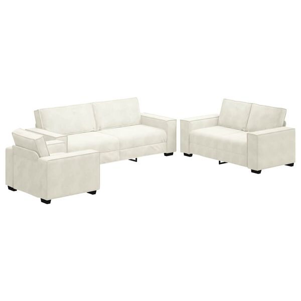 vidaXL 3-tlg. Sofagarnitur mit Kissen Creme Samt