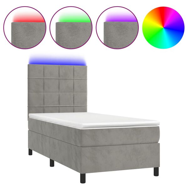 vidaXL Boxspringbett mit Matratze & LED Hellgrau 80x200 cm Samt