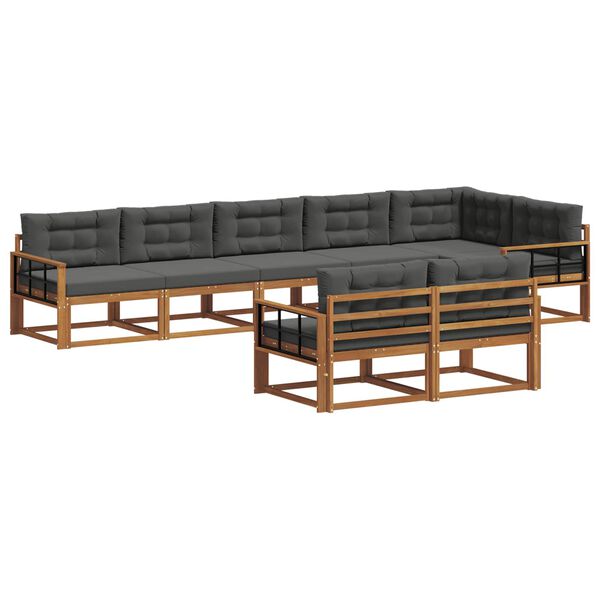 vidaXL Outdoor-Sofagarnitur mit Kissen 8 pcs Natur und Anthrazit