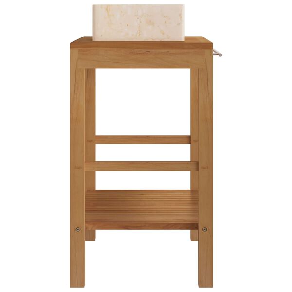 vidaXL Waschtisch Massivholz Teak mit Waschbecken Marmor Creme