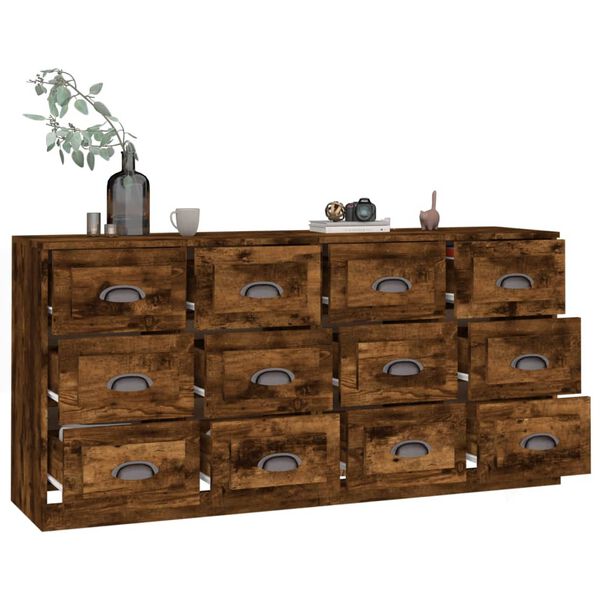 vidaXL Sideboards 2 Stk. R&auml;uchereiche Holzwerkstoff
