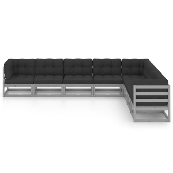 vidaXL 8-tlg. Garten-Lounge-Set mit Kissen Grau Massivholz Kiefer