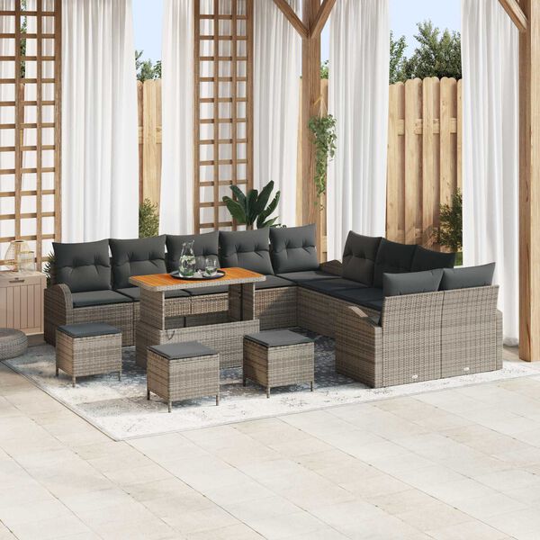 vidaXL Garten-Sofa-Set mit Kissen mit Speicher mit Kissen 14 pcs Grau