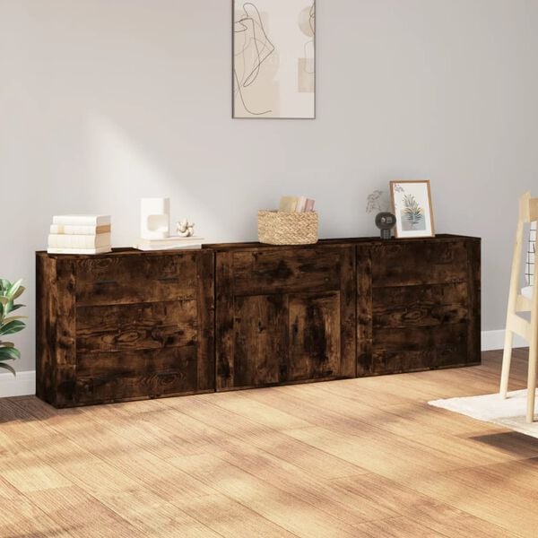 vidaXL Sideboards 3 Stk. R&auml;uchereiche Holzwerkstoff