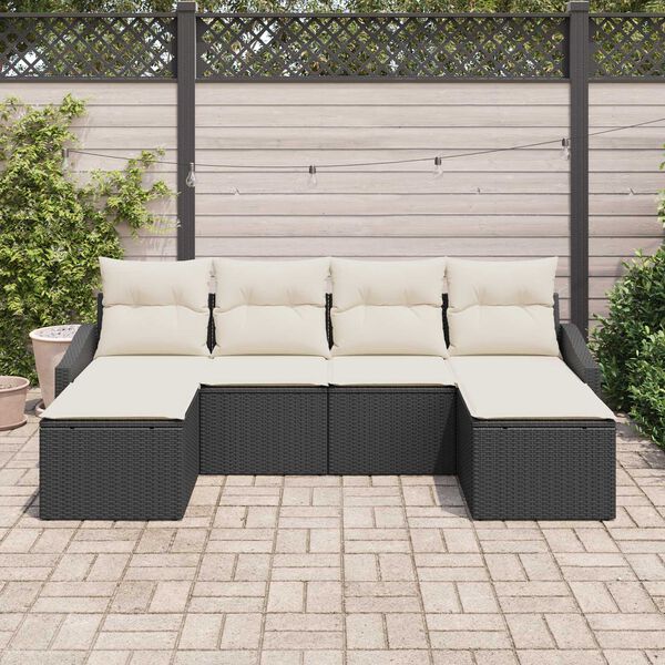 vidaXL Sofa Set mit Kissen 6 pcs Schwarz Poly Rattan