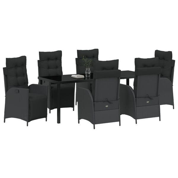 vidaXL Garten Essgruppe mit Kissen 7 pcs Schwarz Poly-Rattan