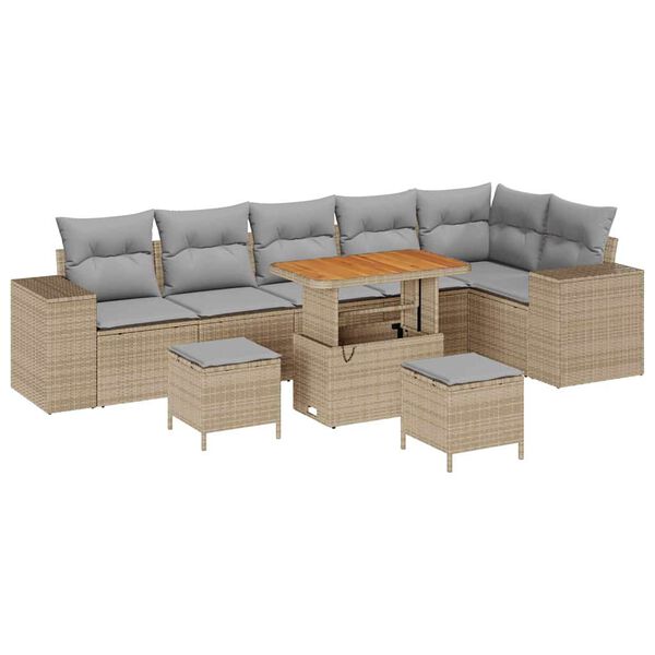 vidaXL Garten-Sofa-Set mit Kissen mit Kissen 9 pcs Beige und Hellgrau