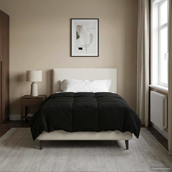 vidaXL Ganzjahresbettdecke Gepolstert Schwarz 140 x 200 cm Mikrofaser