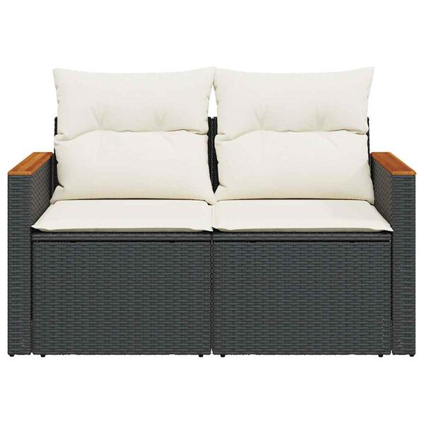 vidaXL Gartensofa mit Kissen 2-Sitzer Schwarz Poly Rattan