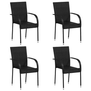 vidaXL Stapelbare Gartenst&uuml;hle 4 Stk. Poly Rattan Schwarz
