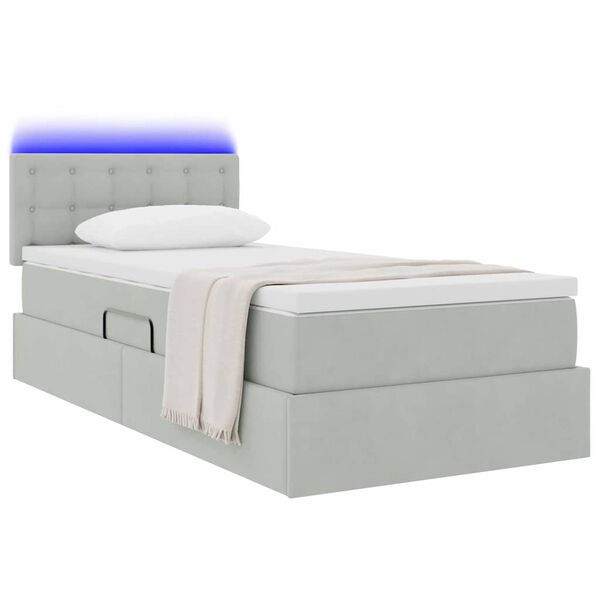 vidaXL Bett mit Stauraum und LED mit LED Hellgrau 90 x 200 cm Samt