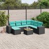 vidaXL 8-teiliges Gartensofa-Set mit Kissen, schwarzes Polyrattan