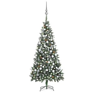 vidaXL K&uuml;nstlicher Weihnachtsbaum mit Beleuchtung Kugeln Zapfen 210 cm