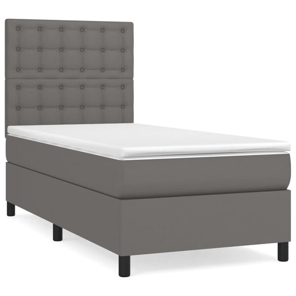 vidaXL Boxspringbett mit Matratze Grau 100x200 cm Kunstleder