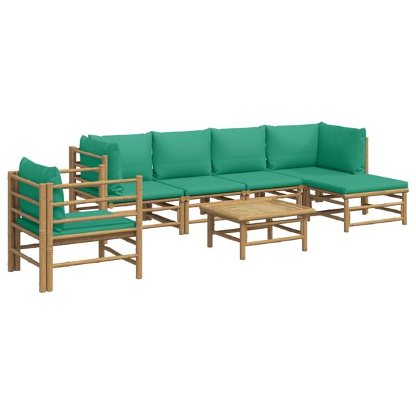 vidaXL 7-tlg. Garten-Lounge-Set mit Grünen Kissen Bambus