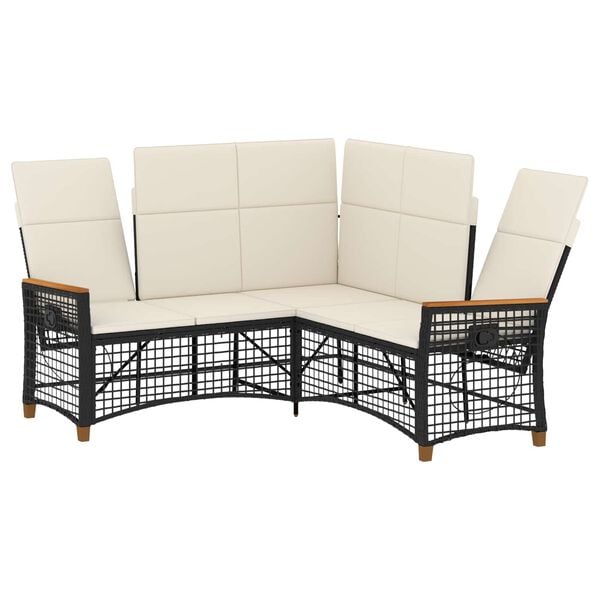 vidaXL Garten Liegesofa Set Schwarz und Cremewei&szlig; 164 x 164 x 112 cm