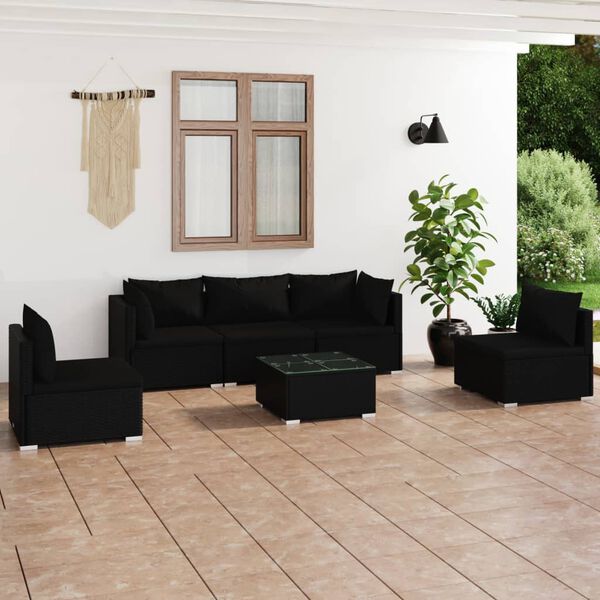 vidaXL 6-tlg. Garten-Lounge-Set mit Kissen Poly Rattan Schwarz