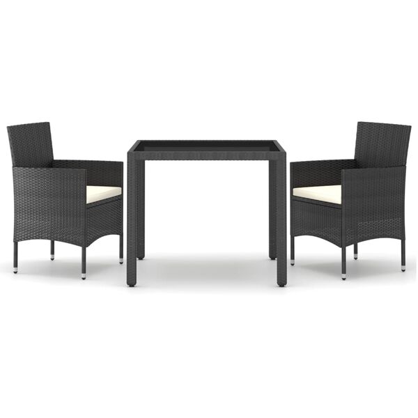 vidaXL 3-tlg. Garten-Essgruppe Poly Rattan und Hartglas Schwarz