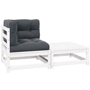 vidaXL 2-tlg. Garten-Lounge-Set mit Kissen Wei&szlig; Kiefer Massivholz