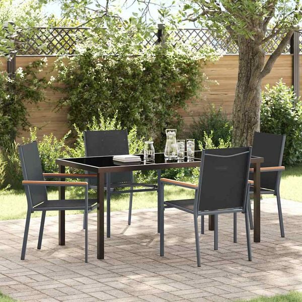 vidaXL Garten Essgruppe 5 pcs Schwarz Pulverbeschichteter Stahl
