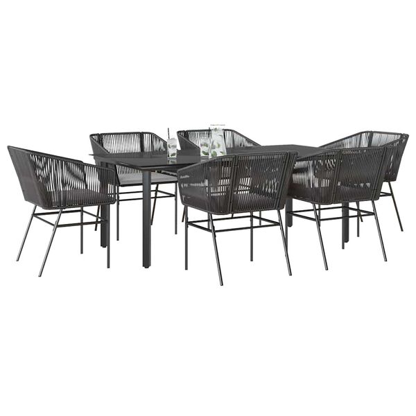 vidaXL 7-tlg. Garten-Essgruppe mit Kissen Schwarz Poly Rattan Glas
