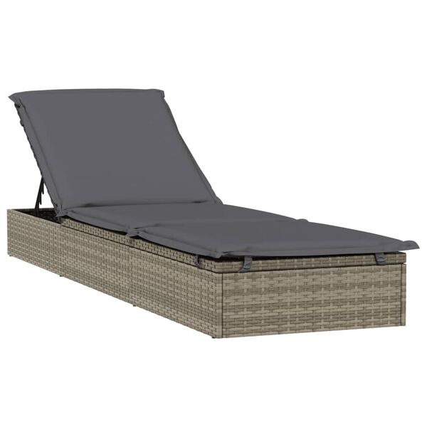 vidaXL Sonnenliege 1 Stk. mit Auflage Grau 201x55x62 cm Poly Rattan