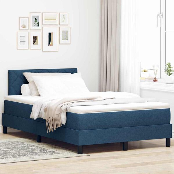 vidaXL Boxspringbett mit Matratze mit Kopfteil Blau 120 x 190 cm Stoff