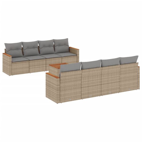 vidaXL 9-tlg. Garten-Sofagarnitur mit Kissen Beige Poly Rattan