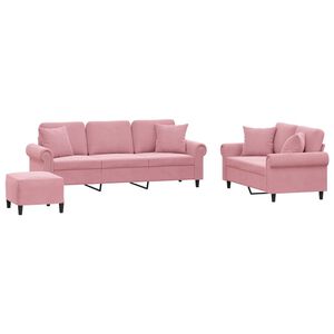 vidaXL 3-tlg. Sofagarnitur mit Kissen Rosa Samt