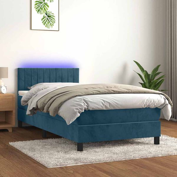 vidaXL Boxspringbett mit Matratze & LED Dunkelblau 80x200 cm Samt