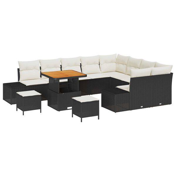 vidaXL Gartensofa-set mit Kissen 12 pcs Schwarz Poly Rattan