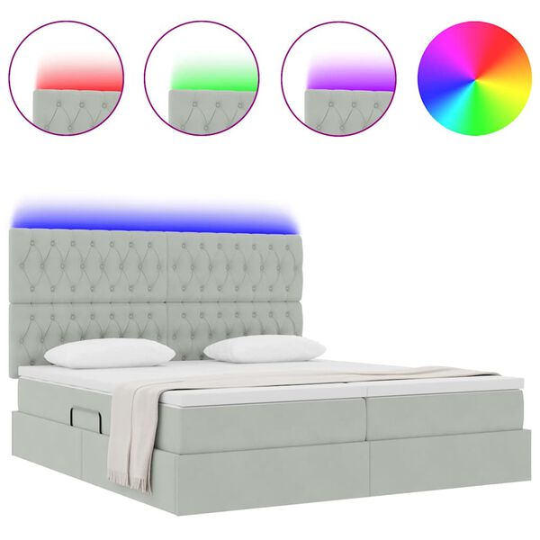 vidaXL Bett mit LED-Lichtleisten Hellgrau 200 x 200 cm Samt