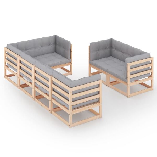 vidaXL 7-tlg. Garten-Lounge-Set mit Kissen Massivholz Kiefer