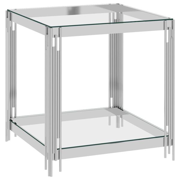 vidaXL Couchtisch Silbern 55x55x55 cm Edelstahl und Glas