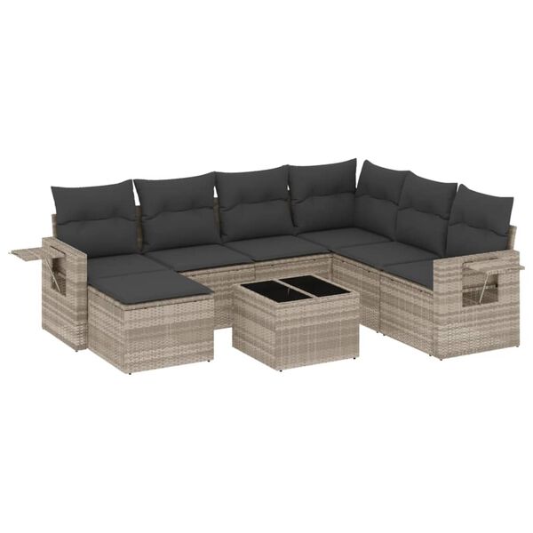 vidaXL 8-tlg. Garten-Sofagarnitur mit Kissen Hellgrau Poly Rattan